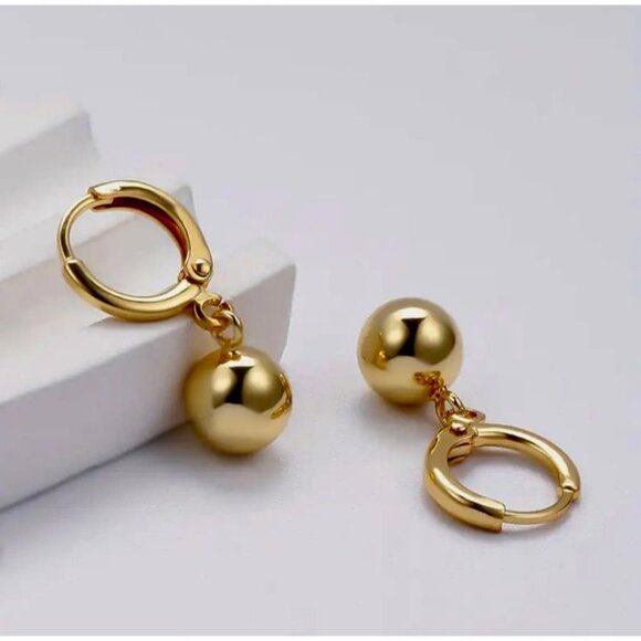 Polished Gold Sphere Drop Earrings - Picture 3 of 4